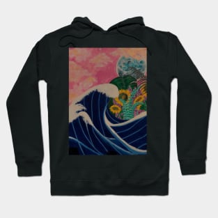 Waves engulfing sunflowers and the Moonlight Hoodie